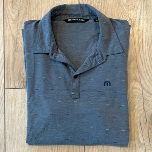 Travis Matthew Gray Short Sleeve Golf Polo with White and Blue Design